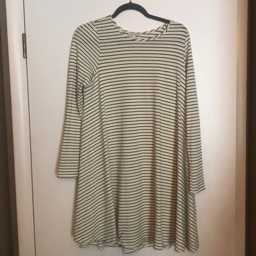 Green and cream colored striped long sleeve dress